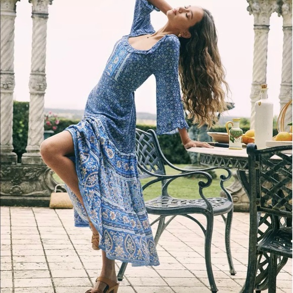 Blue Floral Square-Neck Women’s Dress - Picture 3 of 10